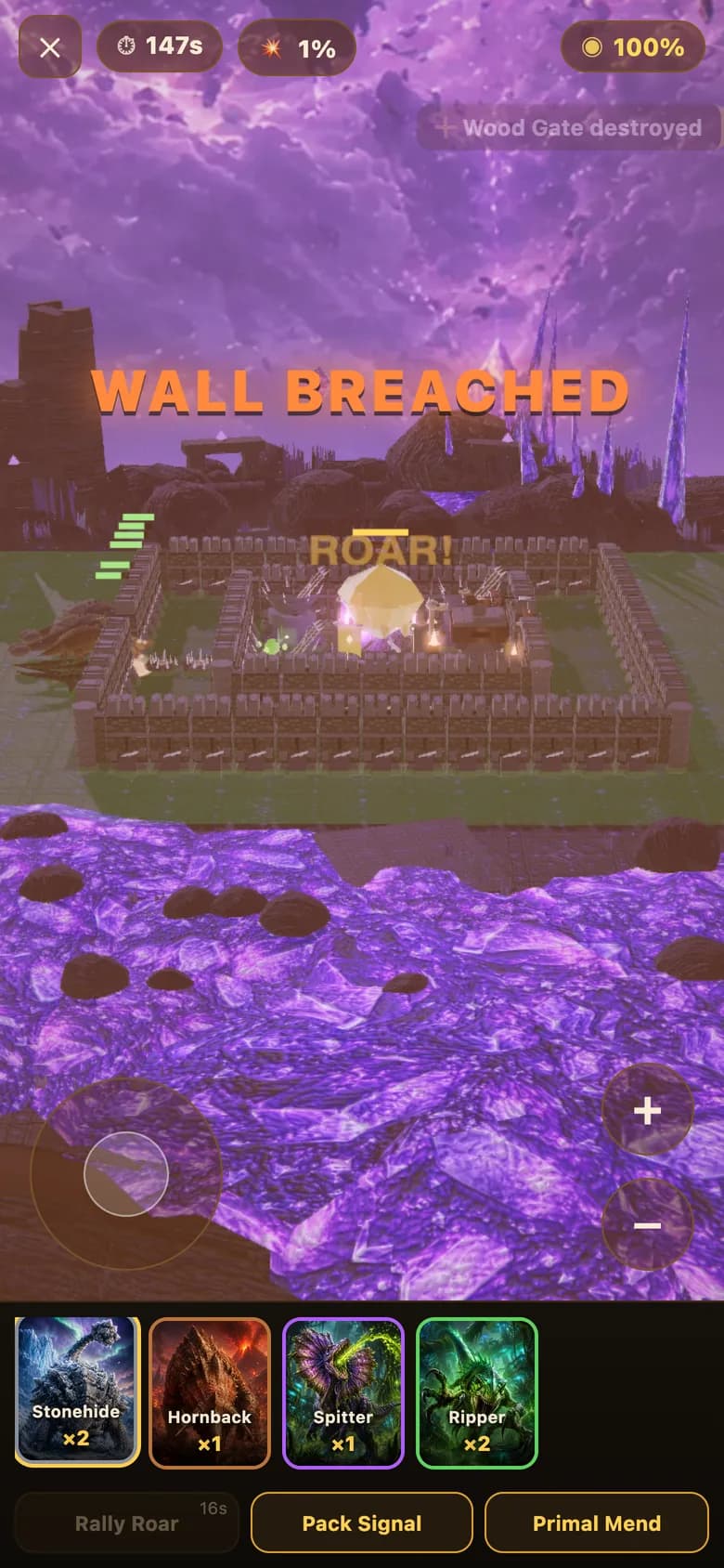 A raid in the Relic Sanctum the instant the wall breaks: ROAR! flashes over the fortress as the Rally Roar fires